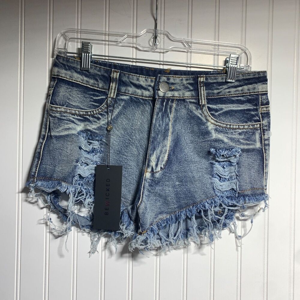 NEW sexy BE WICKED mid-rise DISTRESSED cut OFF ripped BACKSIDE denim JEAN shorts